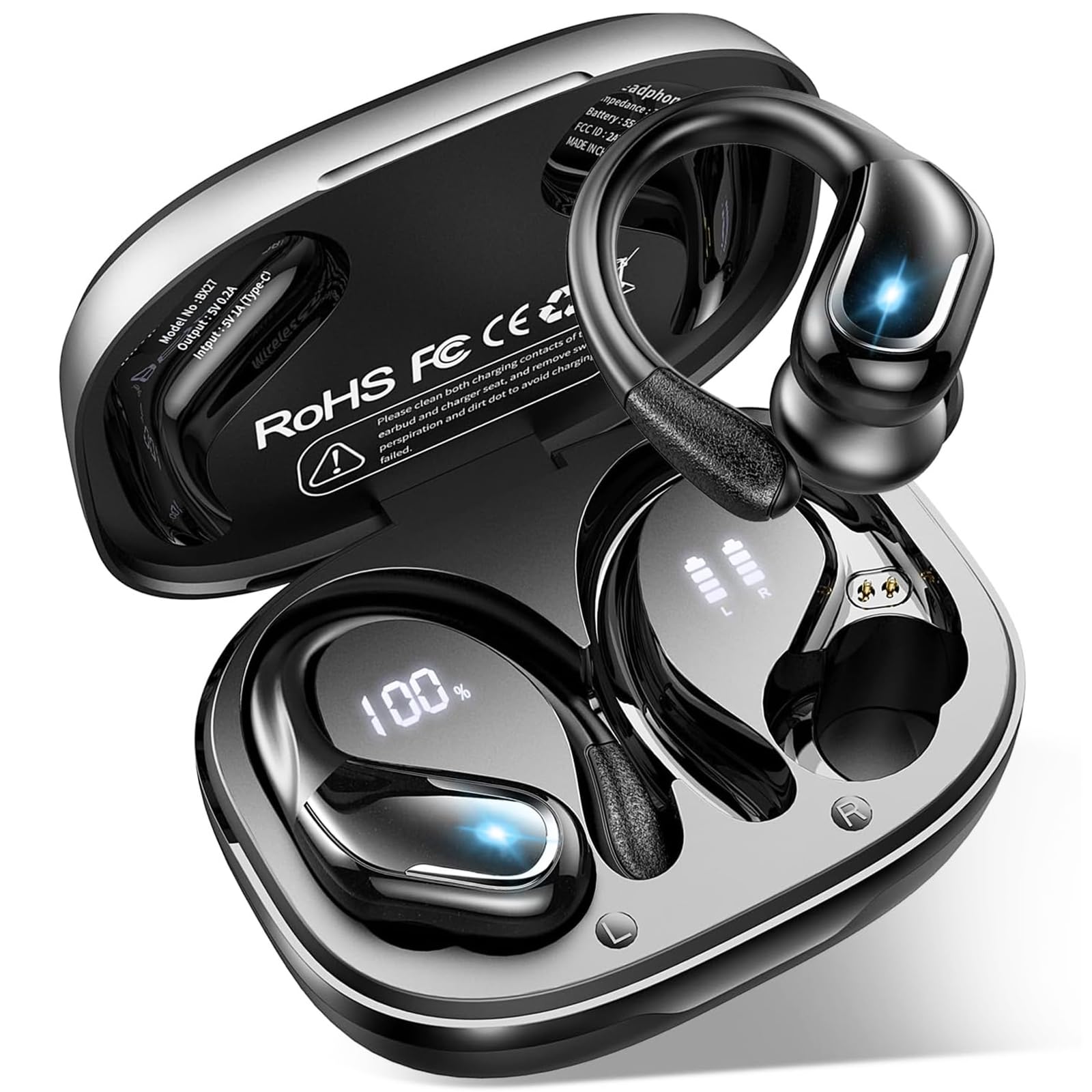 Bluetooth Kopfhörer Sport mit APP, 75Std Kopfhörer Kabellos Bluetooth 5.4, Tiefer Bass Hi-Fi Stereo, IP-X8 Wasserdicht Wireless Headphones, ENC Noise Cancelling Earbuds, USB-C in Ear Ohrhörer Joggen