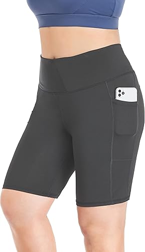 Miniatura 3 de ZERDOCEAN Pantalones cortos de ciclismo para mujer, talla grande, de 8 a 5 pulgadas, cintura alta, para yoga, entrenamiento, deportes, atletismo,