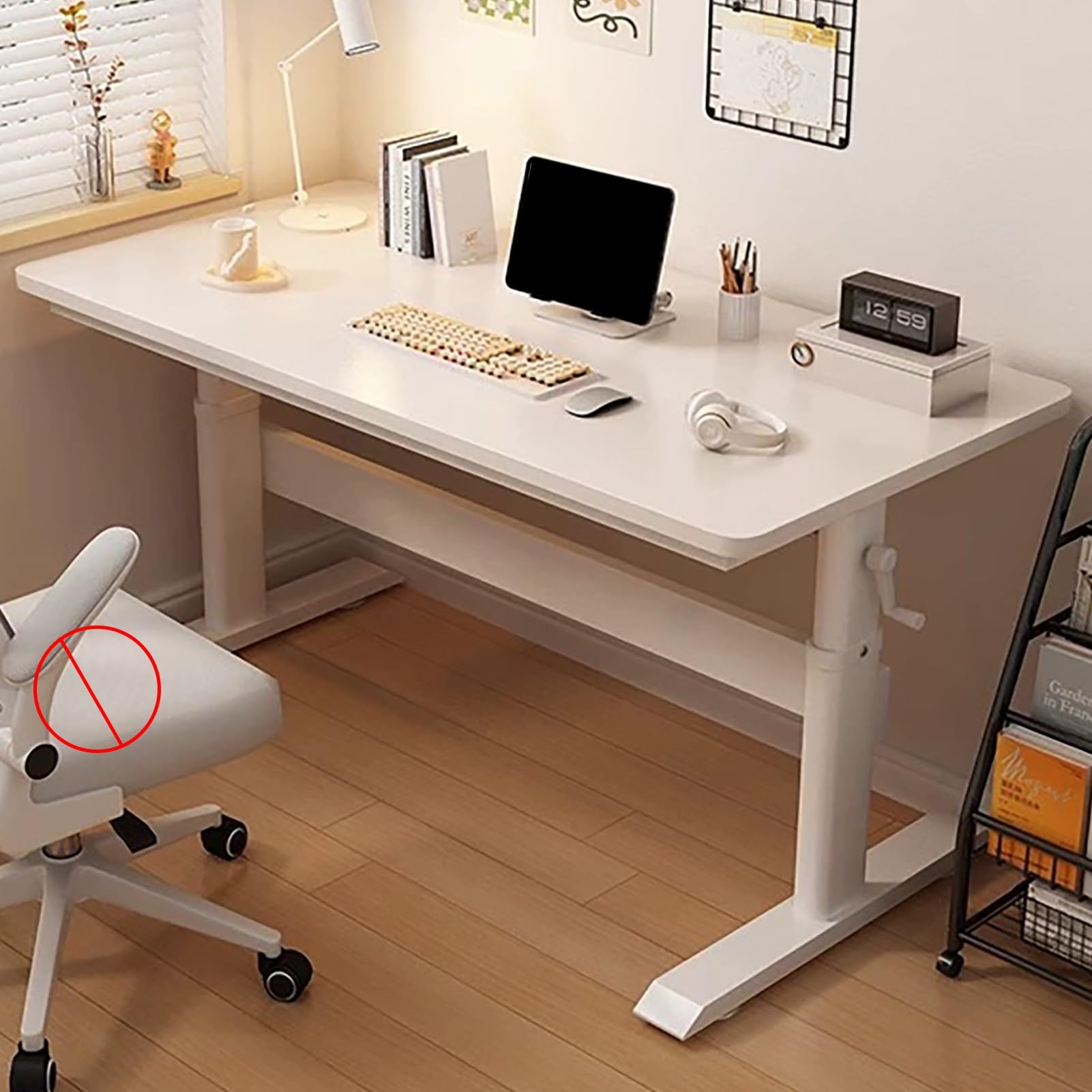 MYUYEE Adjustable Standing Desk, Manual Stand Up Desk, White Sit Stand Desk, Modern Computer Desk, Ergonomic Gaming Desk For Home Office, Thick Metal Legs (100X60Cm)