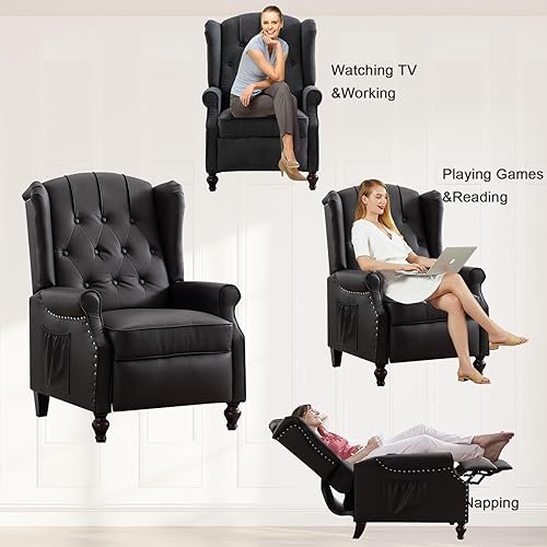 Miniatura 4 de Silla reclinable con respaldo de mediados de siglo, moderna silla de lectura, silla con brazo de tela copetuda para sala de estar con masaje de