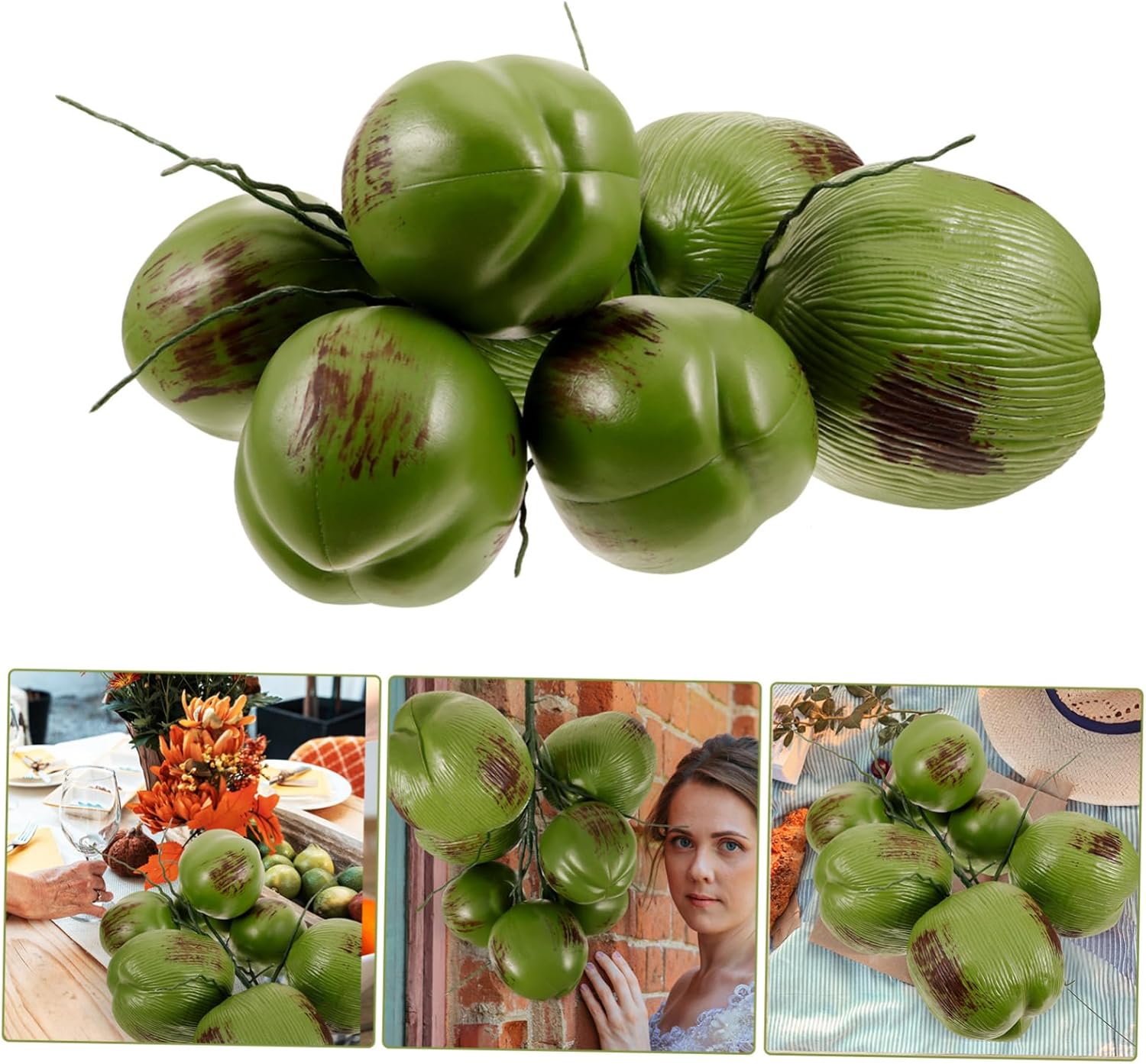 1 Bunch Realistic Artificial Coconut Fruit Model Lifelike Tropical Fake Fruit Prop for Home Garden Office Wedding Party Decoration Reusable Craftsmanship