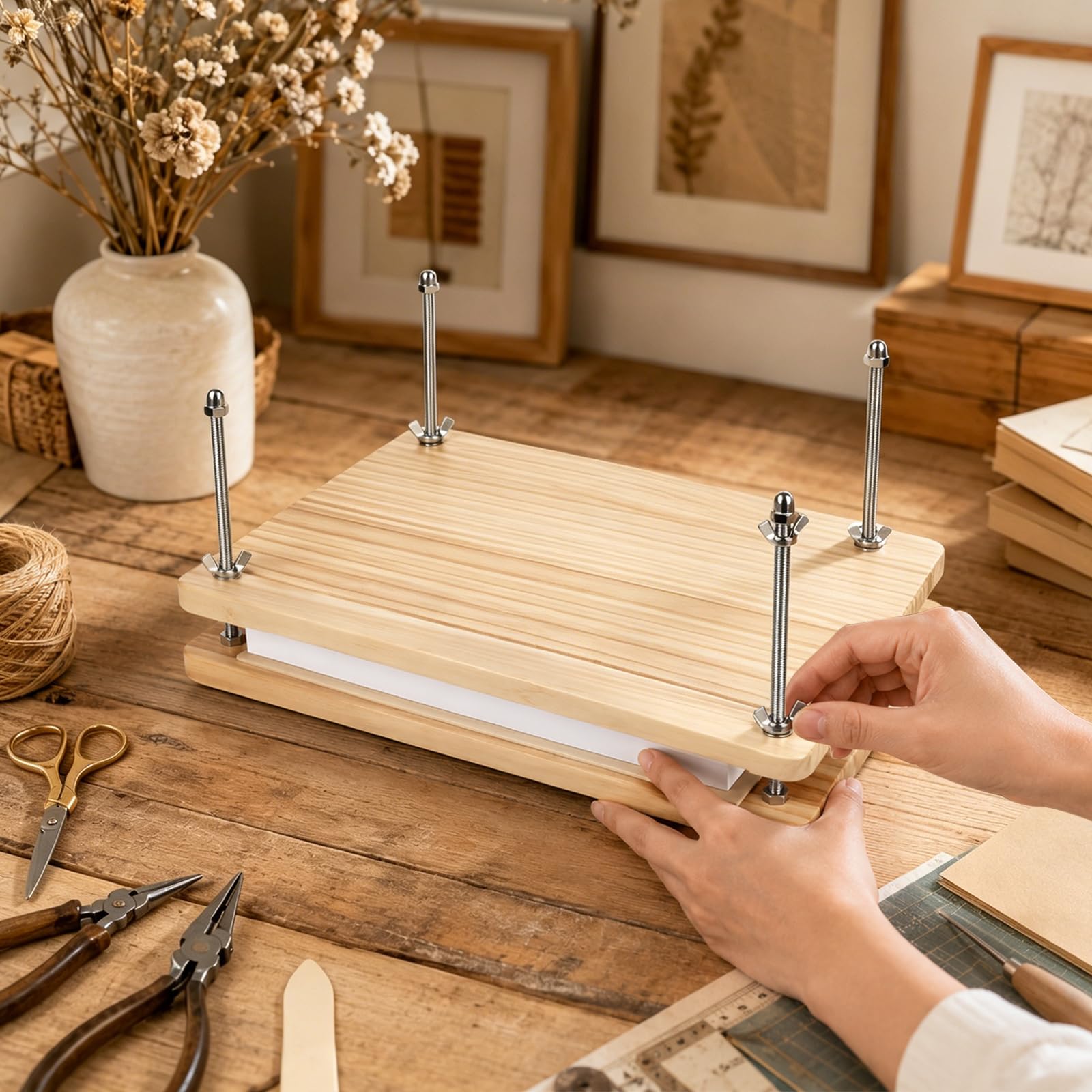 Prensa de libros de madera, 29,5 x 19,5 cm, encuadernación para encuadernación, factor de forma de madera, herramienta para encuadernación en casa, oficina y taller