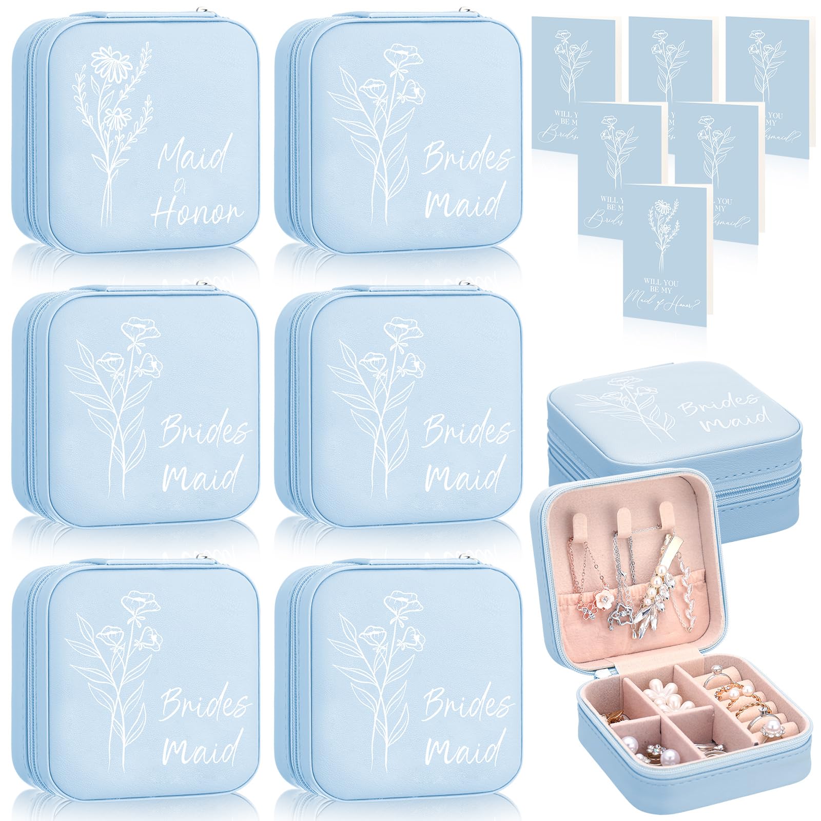 MotiMind 6 Sets Bridesmaid Proposal Gifts Jewelry Travel Bridesmaid Boxes Gifts Wedding Maid of Honor Matron Bridal Shower Jewelry Boxes for Women