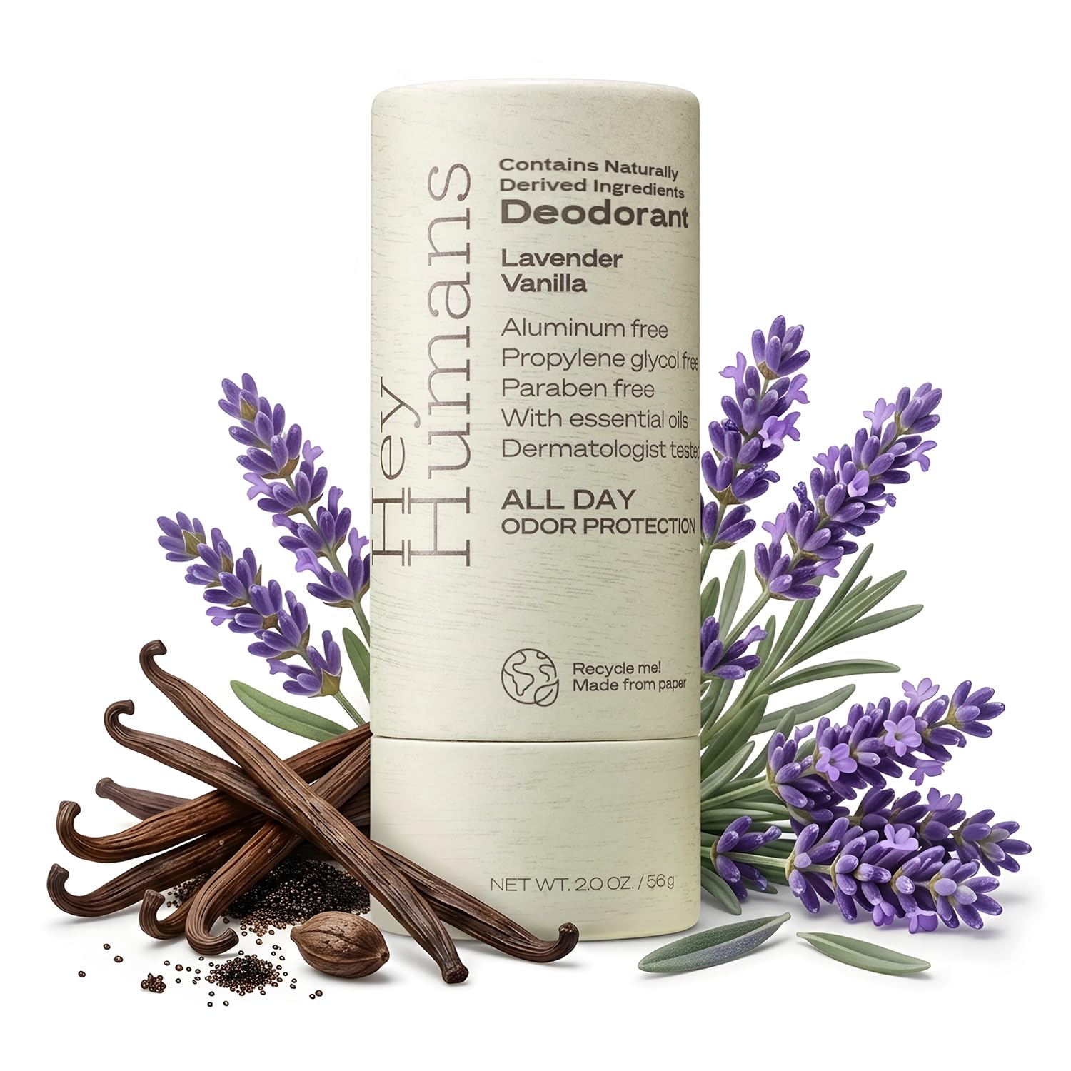 HEY HUMANS Desodorante natural, lavanda y vainilla, 56.7 g