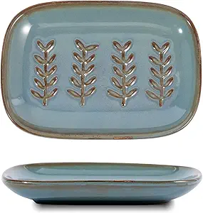 HighHerz Aesthetic Ceramic Soap Dish for Shower, Bathroom, Kitchen, Blue
