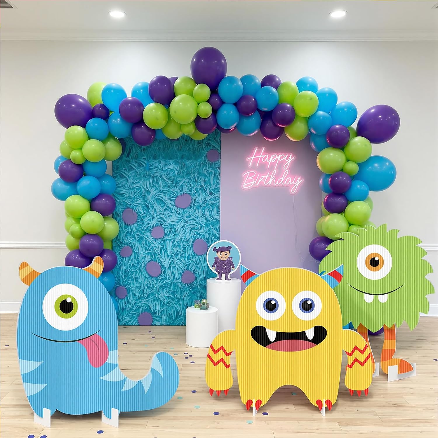 Gerrii 3 Pcs Large Monster Party Stand Decor Monster Birthday Party Decorations Monsters Themed Birthday Photo Booth Props Green Blue Cartoon Cutout Standees Photo Backdrop Decoration for Baby Shower