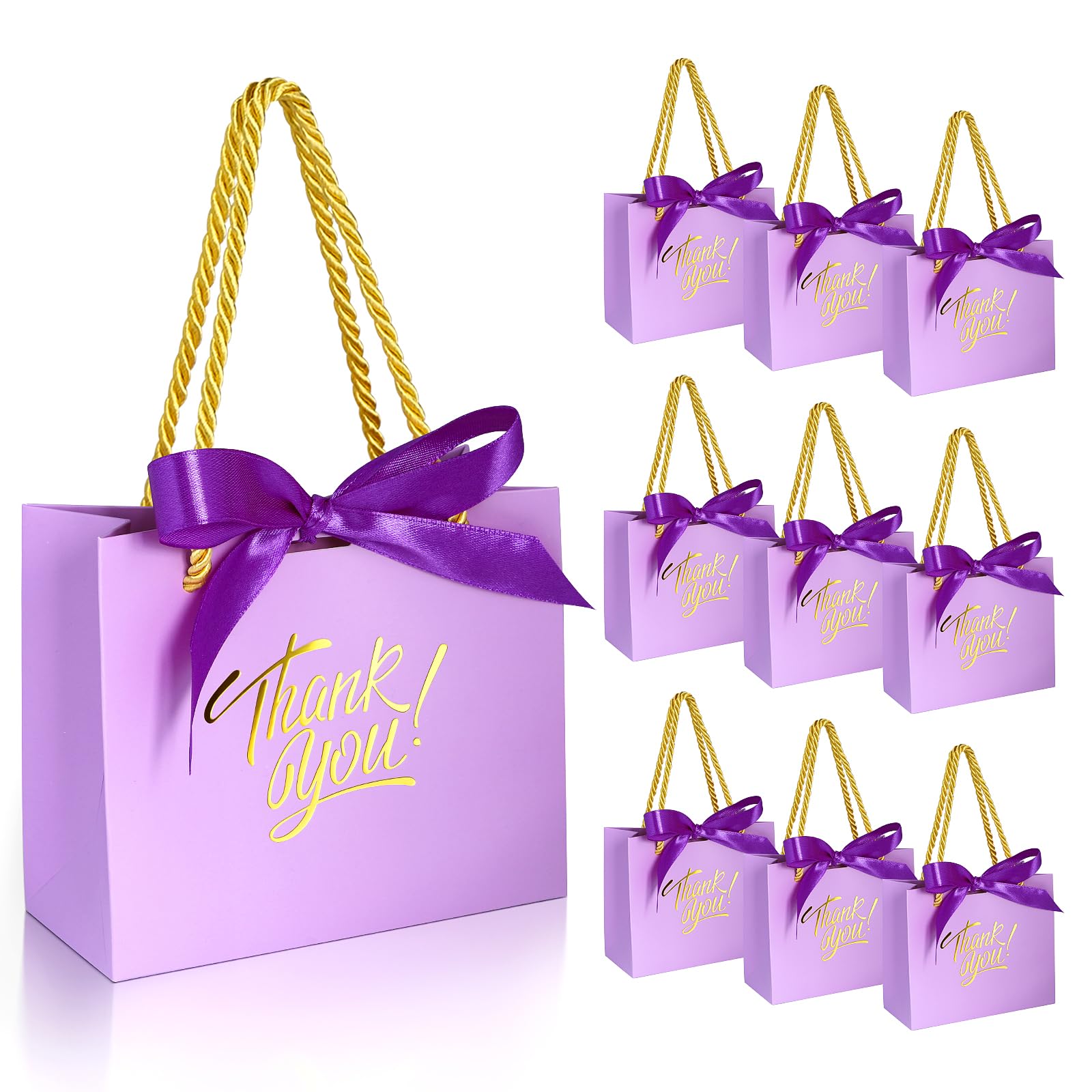 EQOREIIN 60 sztuk małych torebek na prezenty z podziękowaniami, z uchwytami, 14 x 6 x 11 cm, torby na prezenty z kokardką, papierowe torby na prezenty luzem, na baby shower, ślub, upominek na imprezę