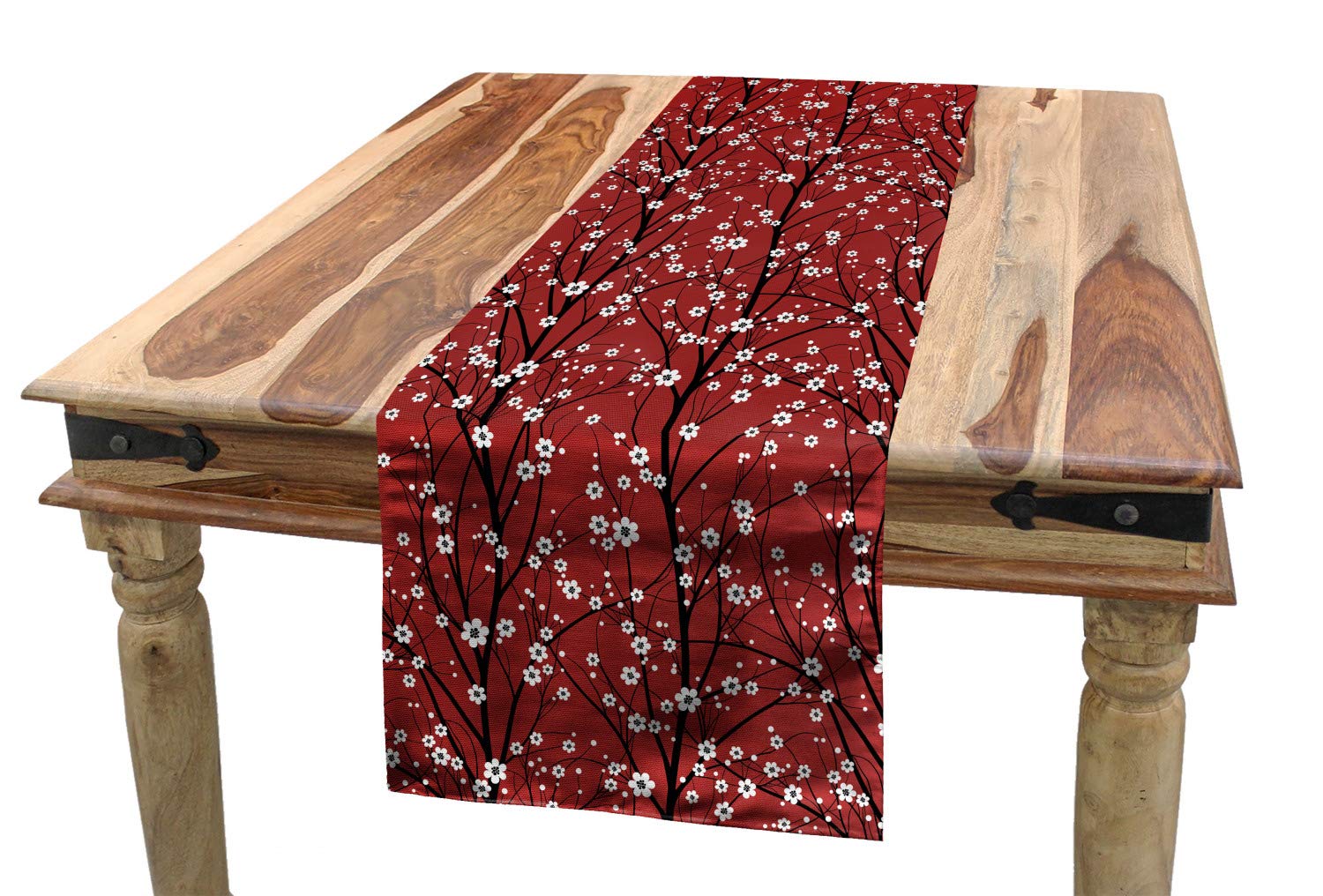 Lunarable Floral Table Runner, Cherry Blossom Tree Branches Beauty Japanese Traditional Folk Eastern Petals, Dining Room Kitchen Rectangular Runner,