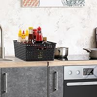 Vista 6 de Cestas de almacenamiento de tejido de plástico, cestas de plástico para estantes, color negro, 4 paquetes