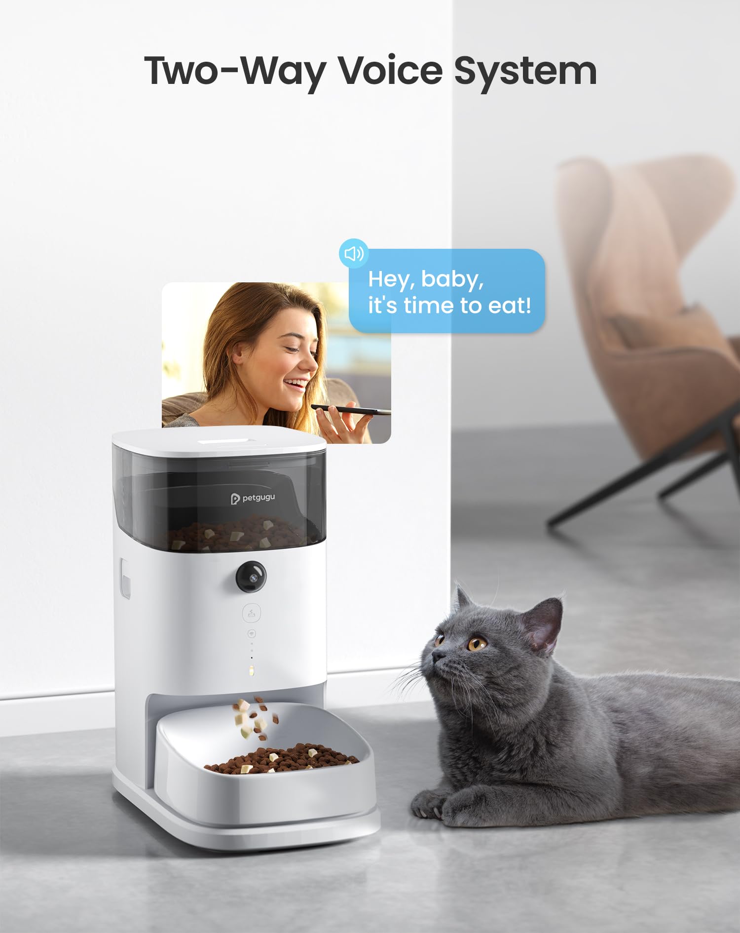 PF2 Smart Automatic Cat Feeder 3.5L WiFi Pet Feeder with Camera & Voice Call App Control Data Monitoring Timed Feeding Freshness Preservation Easy-to-Clean Ceramic Bowl – for Cats & Small Dogs - image 4