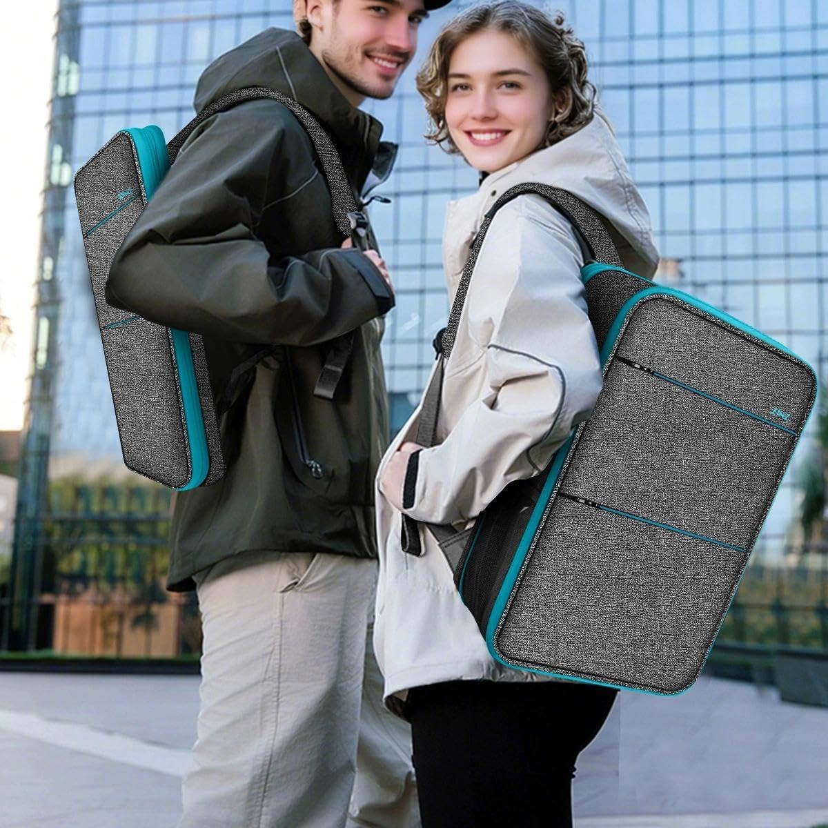ZINMARK Slim Expandable Laptop Backpack with Small Case for 15-16 inch Notebooks,Water Resistant Computer Bag for College Business for Men Women，Light Gray Blue