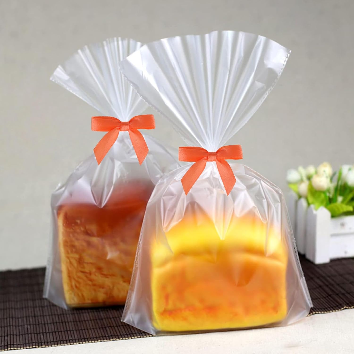 Meseey 100 Pcs 1.5 Inches Premade Craft Bows Self Adhesive Orange Satin Ribbon Bows for Treat Bags Gift Wrapping Basket Wedding Baby Shower Brithday Party (Orange) image 3