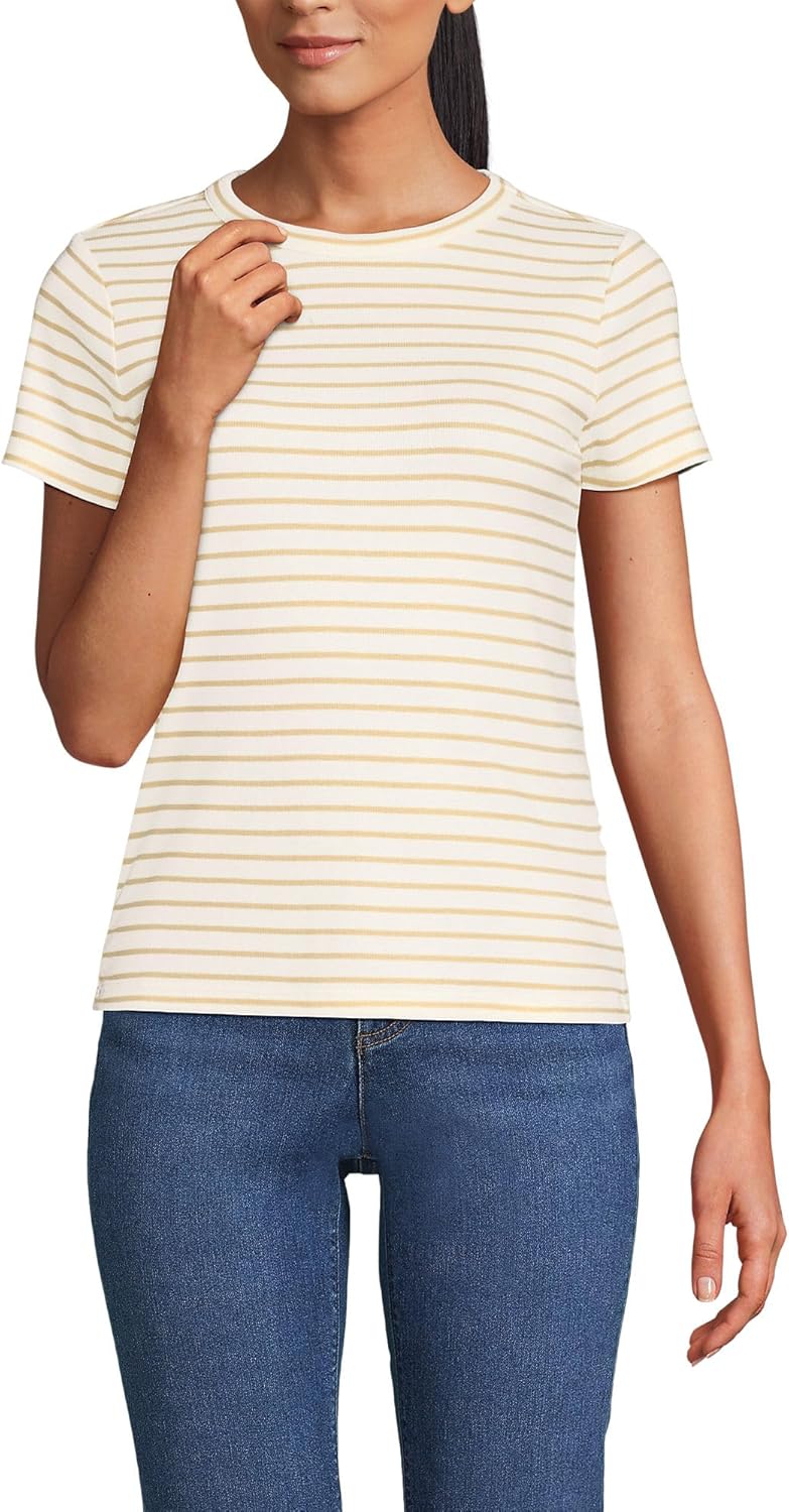 Lands' End Women's Drapey Rib Fitted Short Sleeve Mini T-Shirt