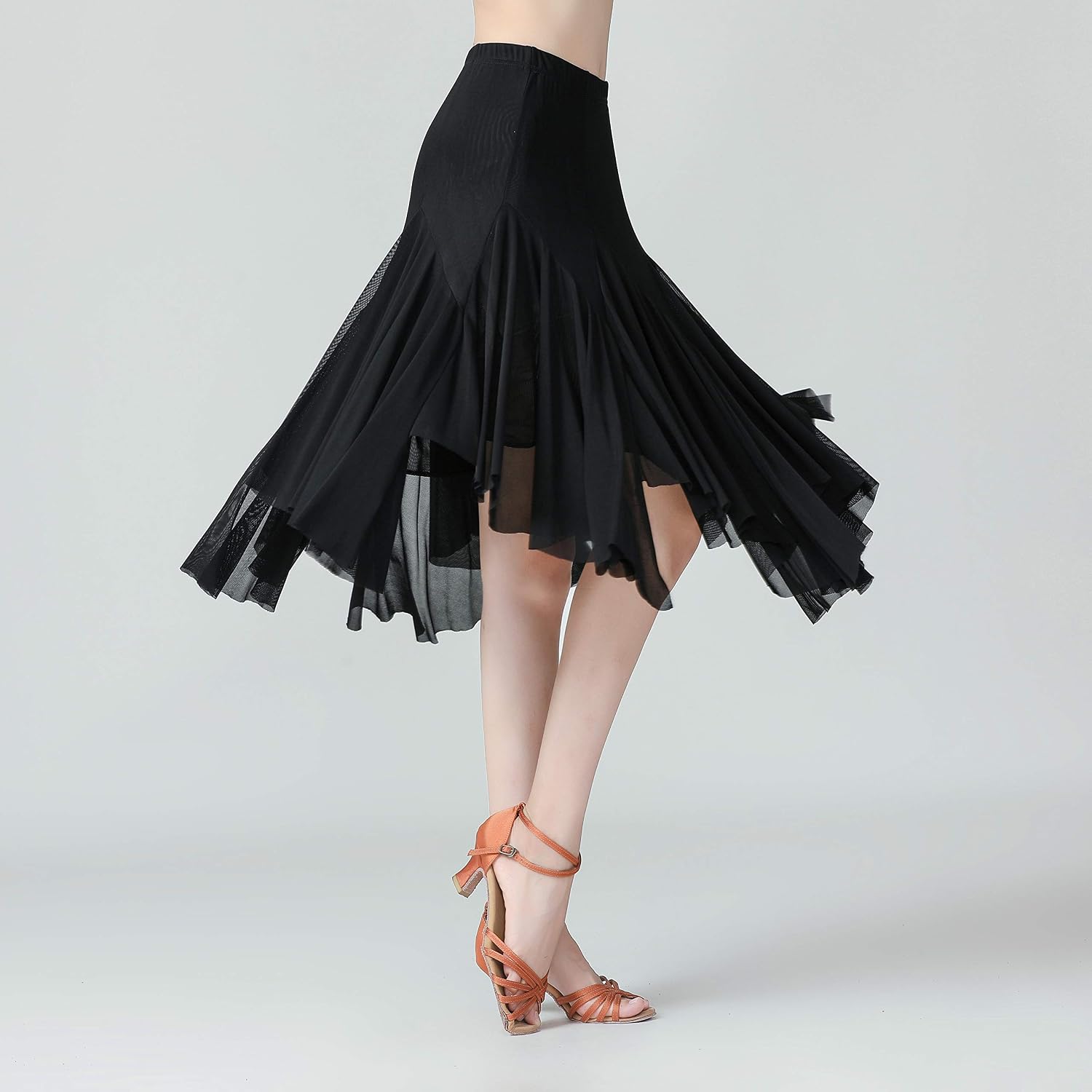 Whitewed Flowy Godet Swing Latin Ballroom Dance Practice Performance Skirts Costumes