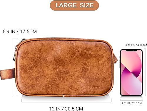 Miniatura 6 de Elviros - Bolsa para artículos de aseo personal para hombre resistente al agua organizador de artículos de aseo personal para viajes largos de piel