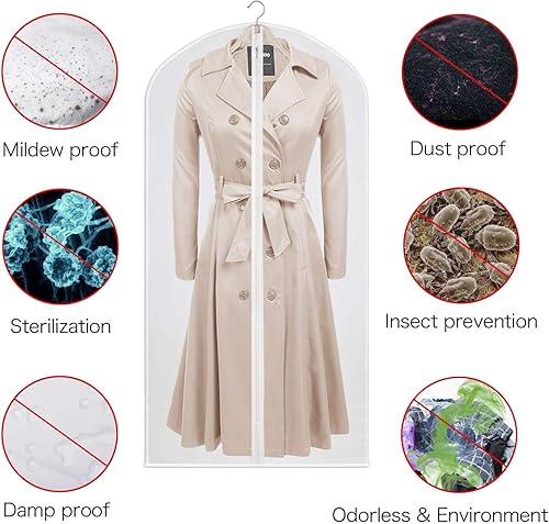 Miniatura 5 de Ruibo Bolsas de ropa colgantes para almacenamiento, cubierta de ropa transparente, vestido, bolsas de traje con cremallera completa para