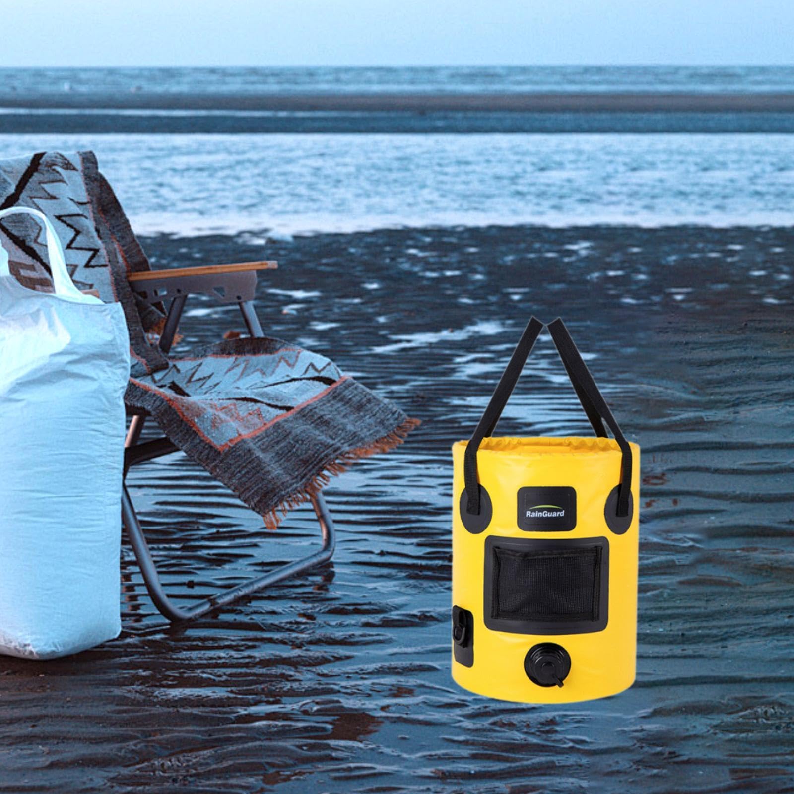 Baoblaze Seau de Camping Pliable Étanche Bassin Portatif avec Robinet Récipient à Eau pour Lavage Seau de en Polyester Renforcé Adapté à La Pêche Au Cam