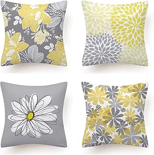 Lot de 4 Housse Coussin, Fleur Taie d'oreiller pour Canapé Maison Salon Chambre Décoration D'intérieur 45X45cm (Daisy - 45X45)