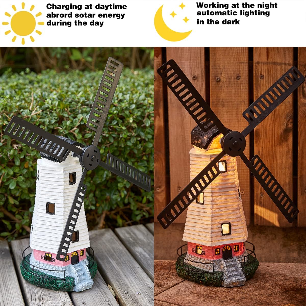 pearlstar Solar Garden Outdoor Windmill Lighthouse - 20" Solar Powered LED Lighthouse Garden Statue Waterproof Decorative Light for Women Mom Landscape Decor Lawn Table Patio Pathway Yard