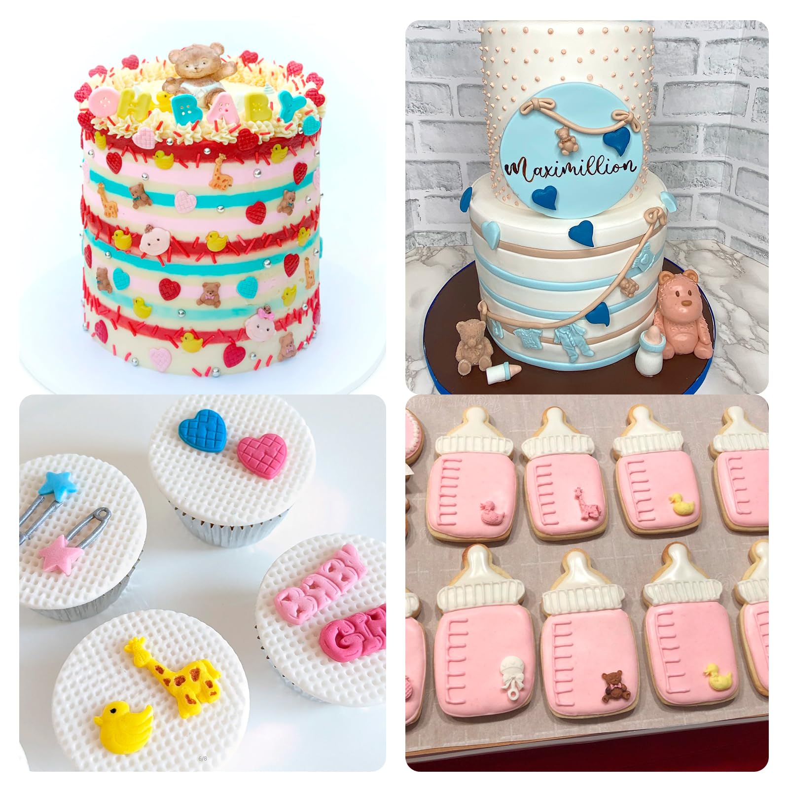 Moldes de chocolate para bebé, baby shower, pies de bebé, moldes de silicona para biberones, ropa, botones, fondant, decoración de pasteles, decoración de cupcakes, caramelos, azúcar, manualidades,