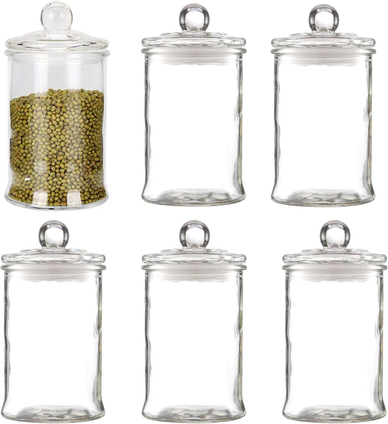 Maredash Glass Apothecary Jars 24 oz,Bathroom Storage Organizer with lids - Glass canisters Jar Cotton Ball Holder Set of 6