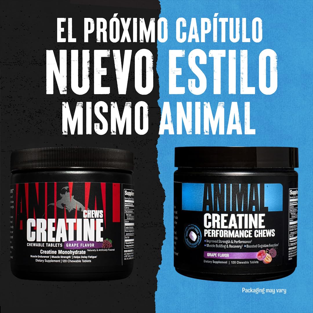 ANIMAL Creatine Performance Chew Tabs Grape - comprimidos masticables con 5 g de monohidrato de creatina por dosis y sal marina para mejorar su efecto - 120 comprimidos