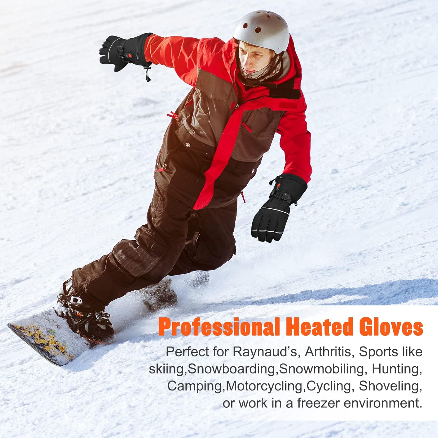 Electric Heated Gloves with Touch Screen - Rechargeable 7.4V 2200MAH Battery Heating Gloves for Men & Women, 3 Temperature Levels, Windproof for Outdoor & Motorcycle