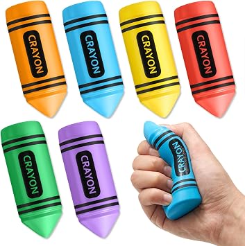 Wiwiqing 6 Pcs 3.94 Inches Crayon Stress Balls Toy Back to School Teacher Gift Kids Adult Classroom Student Incentives Reward Party Favor Prize Motivational Foam Stress Relief Slow Rising Hand Squeeze
