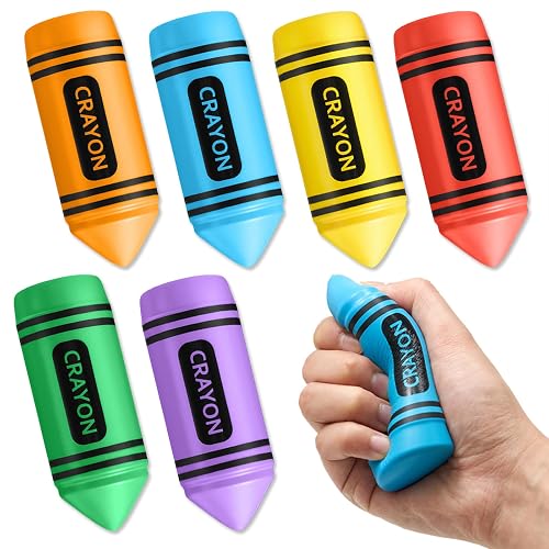 Wiwiqing 6 Pcs 3.94 Inches Crayon Stress Balls Toy Back to School Teacher Gift Kids Adult Classroom Student Incentives Reward Party Favor Prize Motivational Foam Stress Relief Slow Rising Hand Squeeze