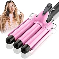 Vista 13 de Rizador de 3 barriles Aleath: Rizador de cabello de doble voltaje con temperatura ajustable de tres barriles - Varilla onduladora de cerámica de 1
