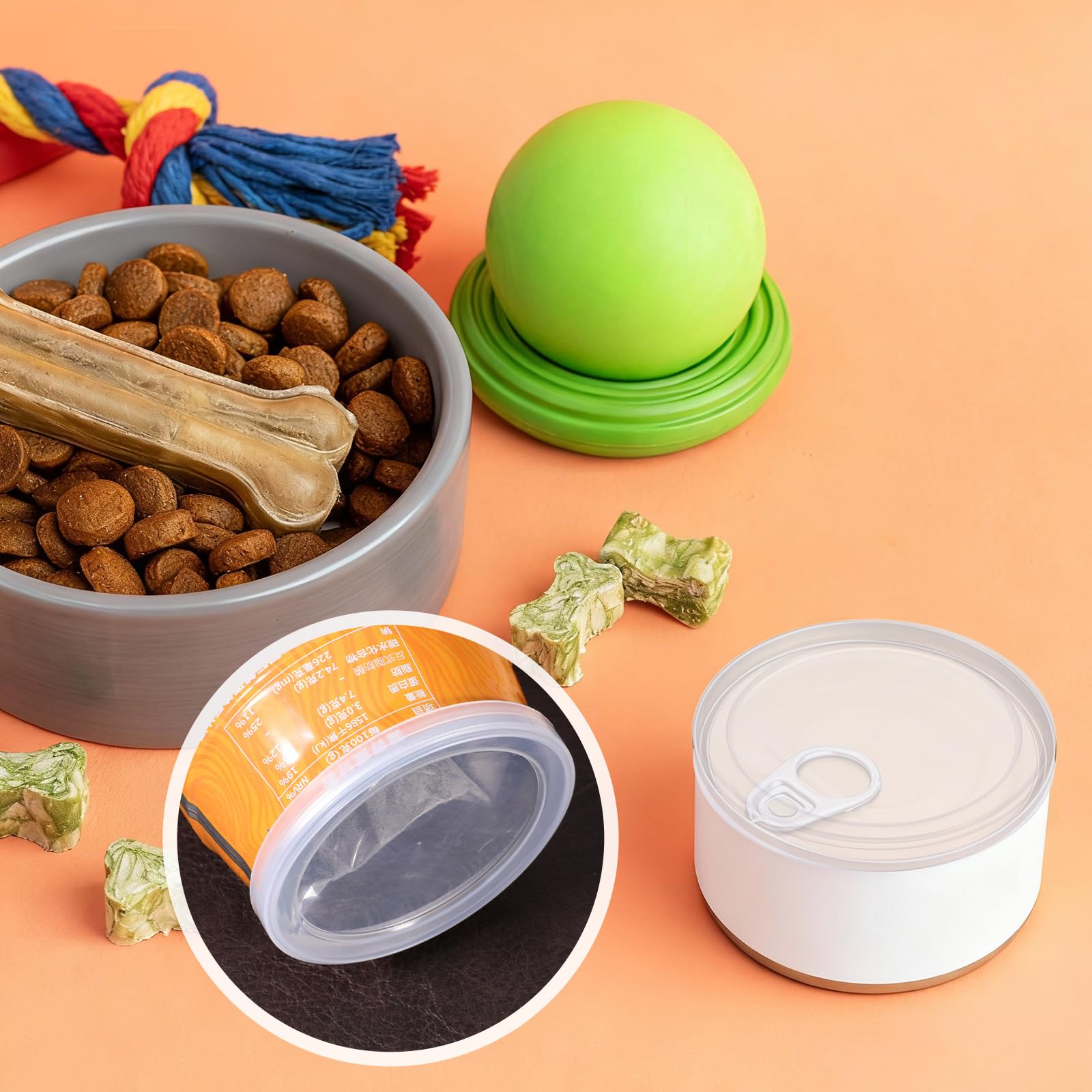 Lot de 6 couvercles réutilisables en plastique transparent pour aliments pour chiens et chats - 75 mm