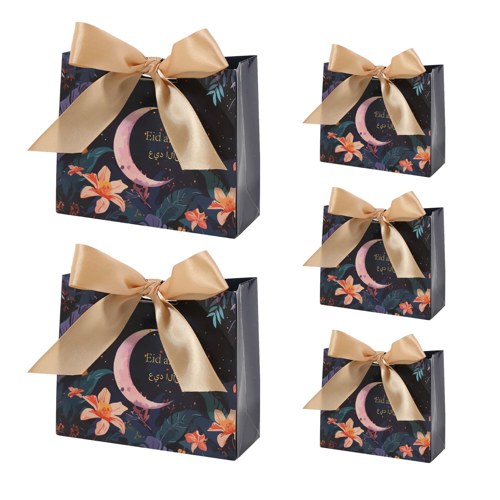 Buxuaaaa 50pcs Eid Gift Bags Festival Candy Bags Ornament Treat with Ribbon Bows Decoration Celebration for Party Supplies Candy and Cookie