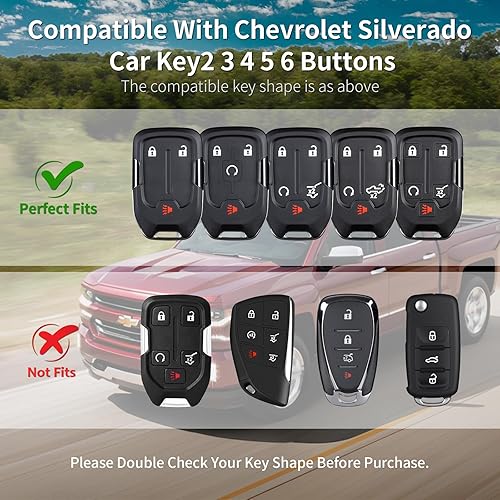 Miniatura 2 de T-carbon - Funda para llavero de fibra de carbono real para Chevy con llavero, protección completa T-carbon para Chevrolet Silverado 1500 2500 3500