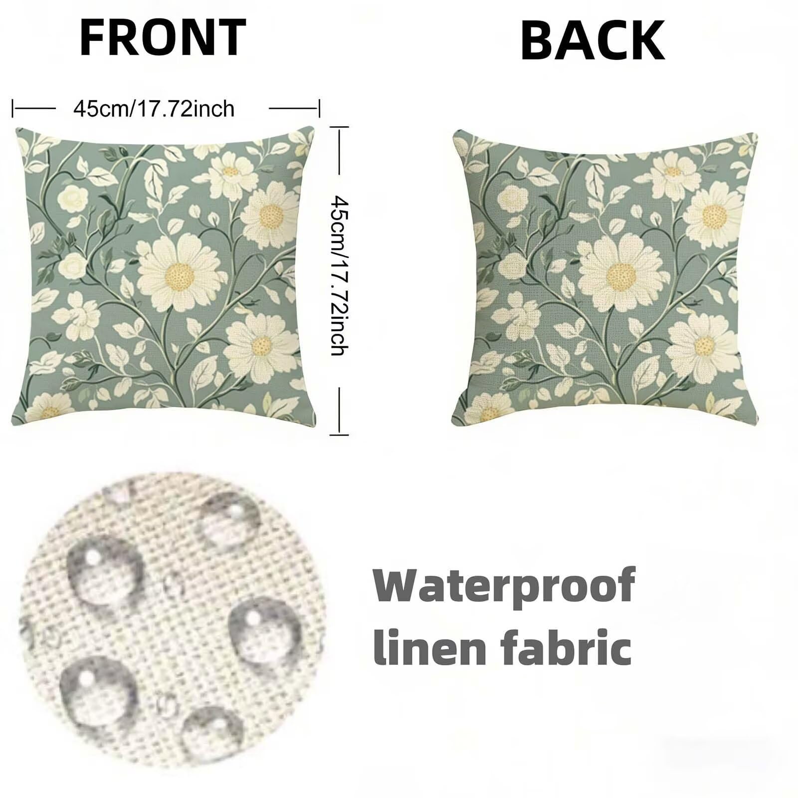 Juego de 2 Funda Cojin 80x80 cm Verde Salvia,Cuadrada Impermeable Fundas Cojines Rural Lino Impresión a Doble Cara con Cremallera Oculta,Apto Todas las Estaciones Funda Almohada para Sofá Salón X-259