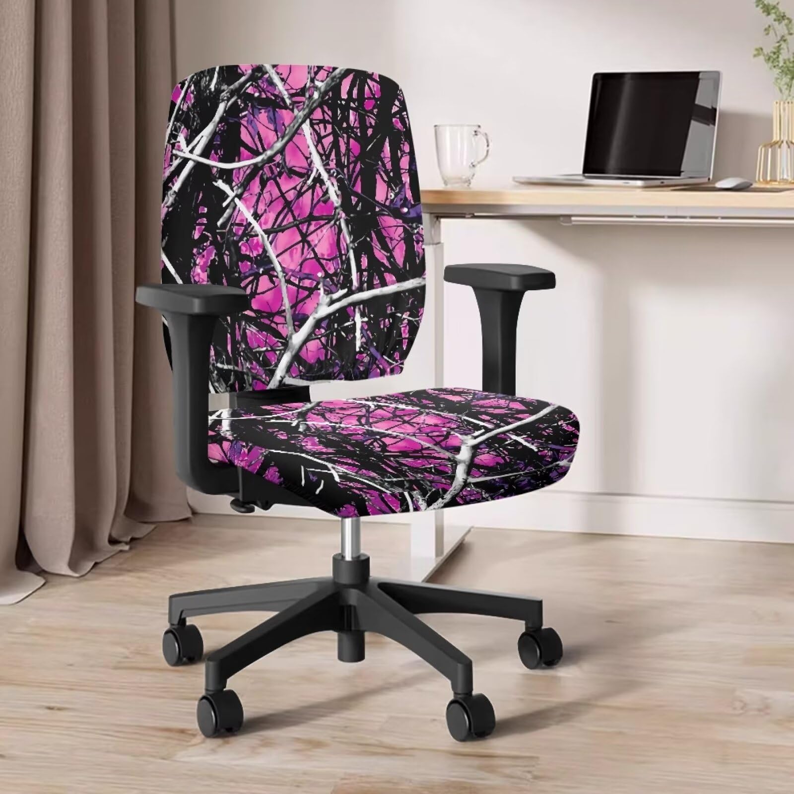 Xoenoiee Coprisedie per Sedia da Ufficio con Stampa Camouflage Albero Rosa Elasticizzate 2 Pezzi, Coprisedia Protettiva e Decorativa per Sedia da Computer