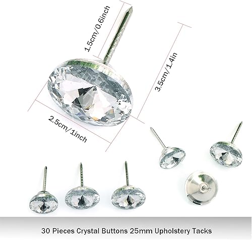 Miniatura 3 de 30 piezas de 0984in de diamantes de imitación de coser botones de cristal transparente para tapicería tachuelas de diamantes de imitación para sofá