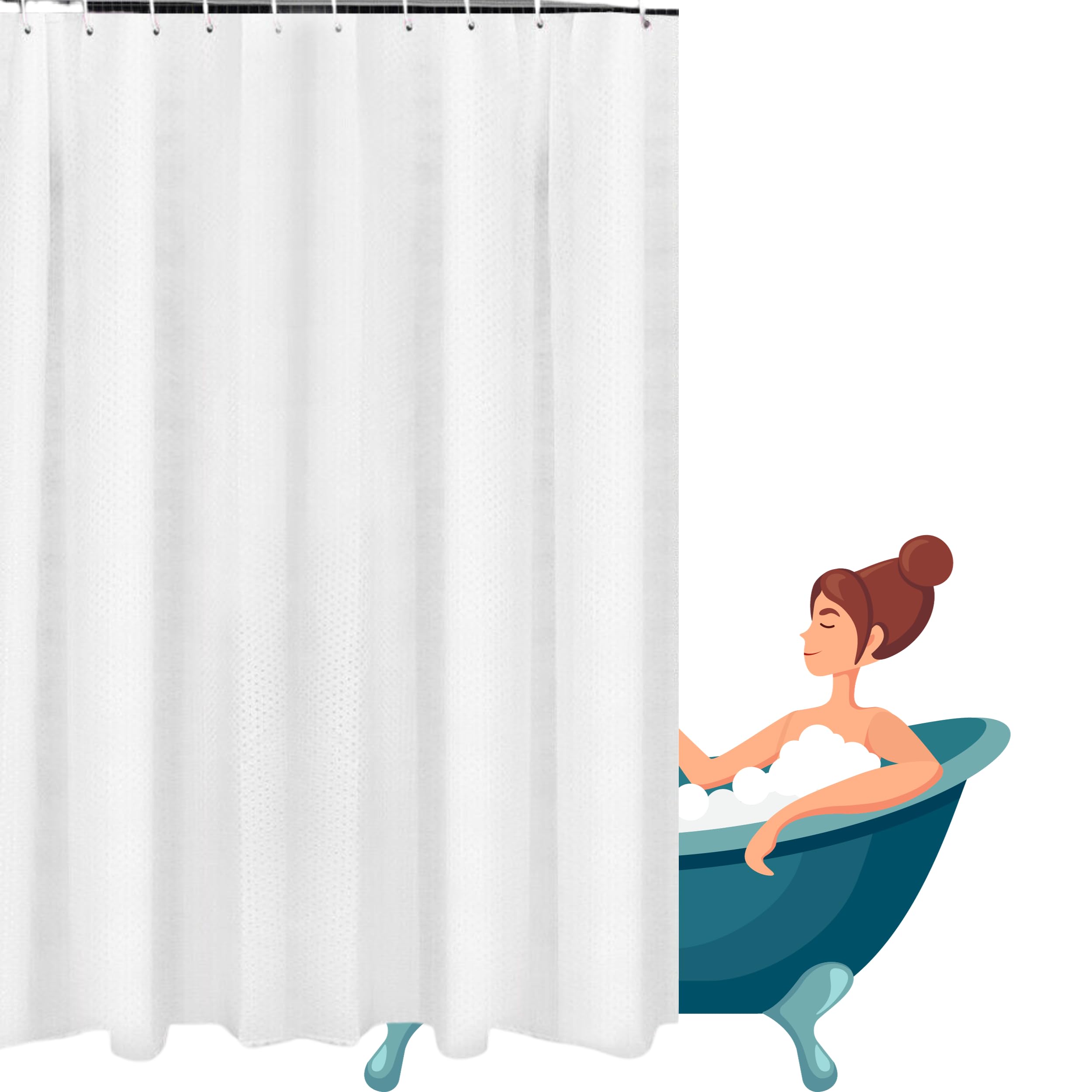 Glamified , Glam White Glamified Waffle Shower Curtains Mould Proof Resistant Washable, Water Repellent Heavy Duty Weighted Fabric Shower Curtains Bathroom 180 X 180Cm Drop (White)