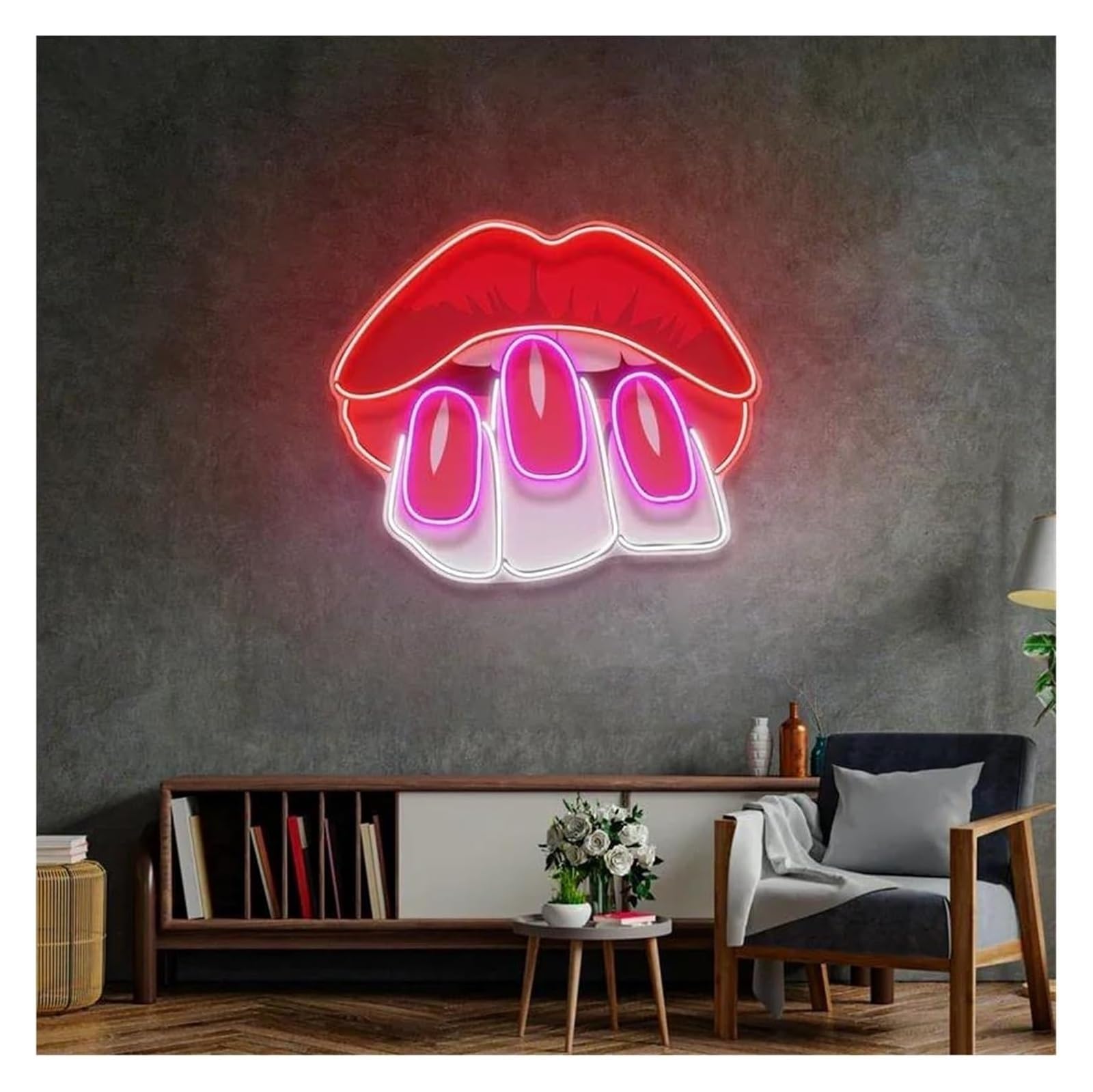 Decorazione luminosa al neon con labbra rosse per insegna manicure a LED dimmerabile per negozio di unghie