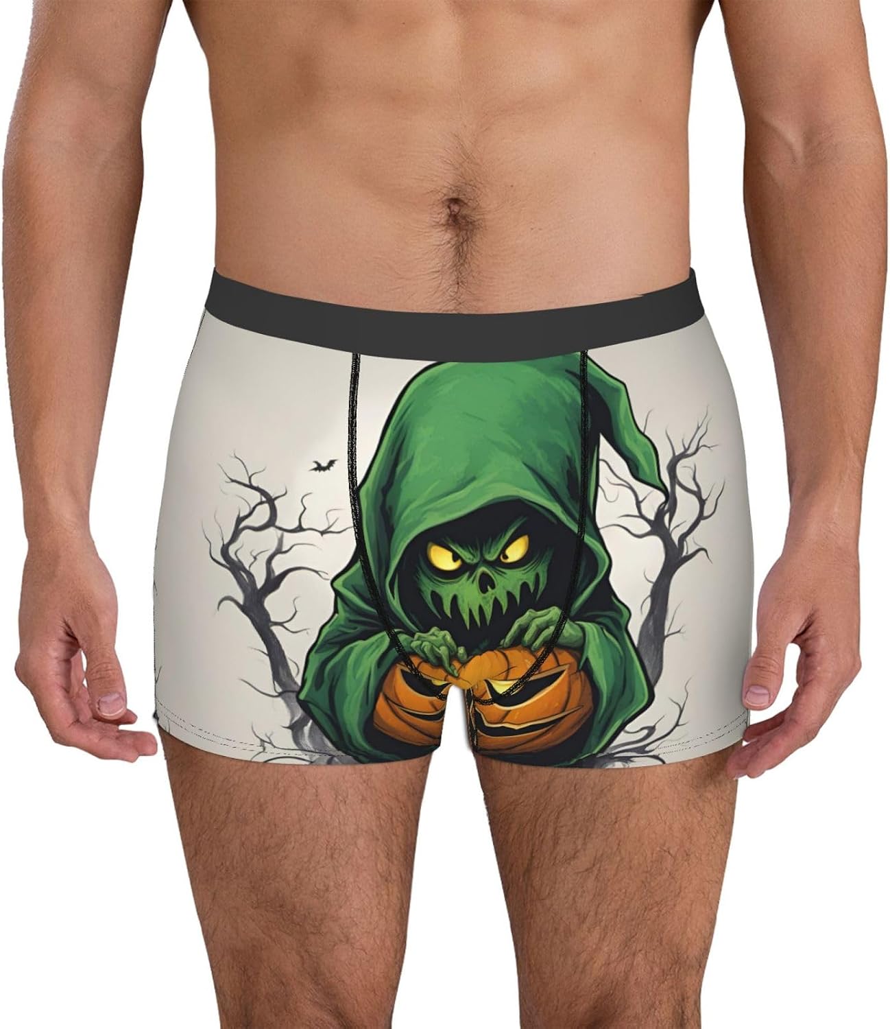 Green Ghost Horror Halloween Pumpkin Print Boxers For Men-full Print Mens Underwear Boxer Briefs,Comfortable Boxers