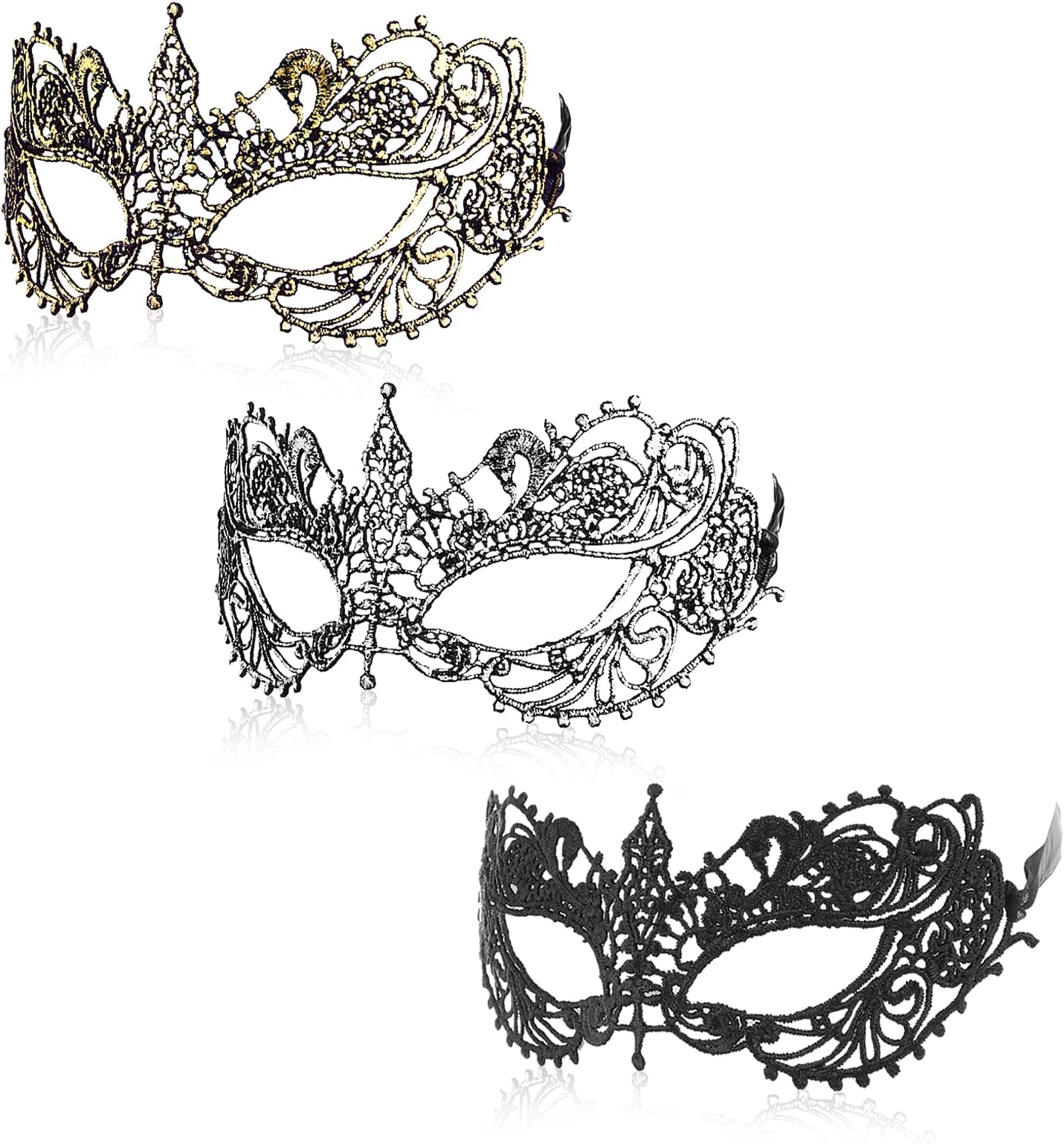 3 Pcs Adult Masquerade Mask Mysterious Fun Lace Masks for Couples Women Man Lace Headpiece Disguise for Costumes