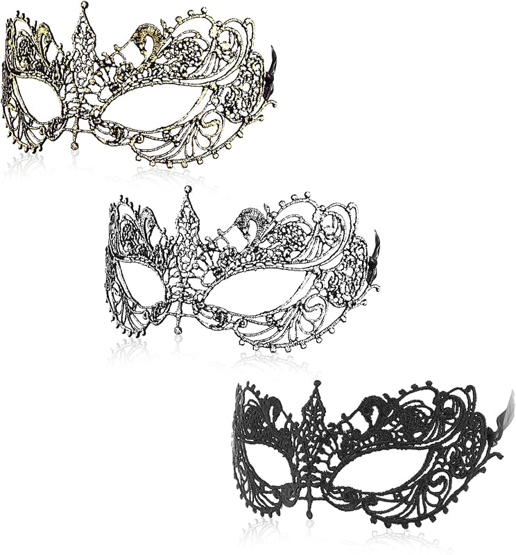 Máscara de mascarada para adultos de 3 piezas, máscaras de encaje divertidas y misteriosas para disfraces