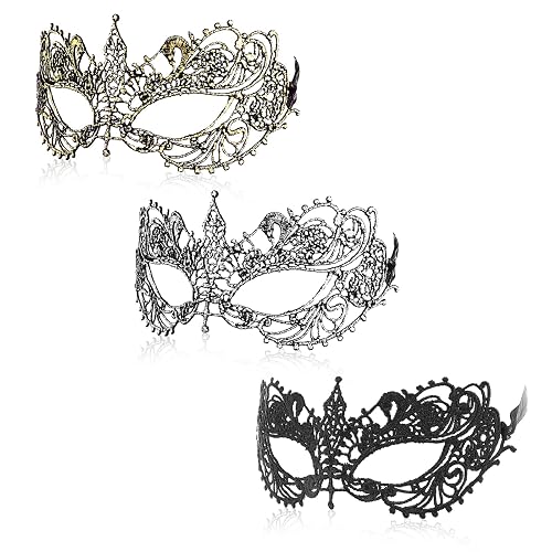 WLLHYF 3 Pcs Adult Masquerade Mask, Mysterious Fun Lace Masks for Costumes | Couples Women Man, Lace Headpiece Disguise