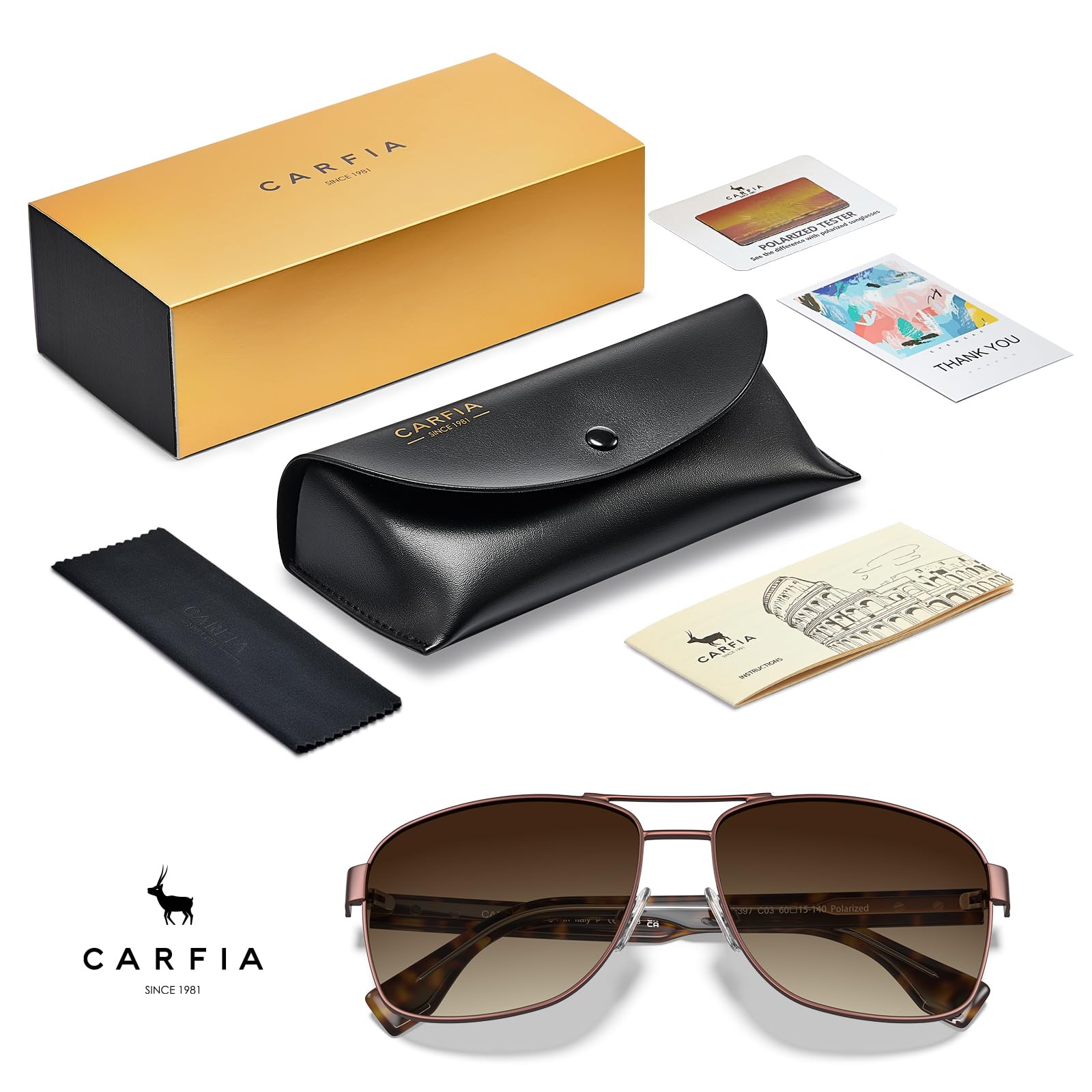 CARFIA Okulary Pilot Okulary Przeciwsłoneczne Mężczyźni UV400 Polaryzowane Okulary Sportowe z Ultra Lekką Metalową Ramą CA5397