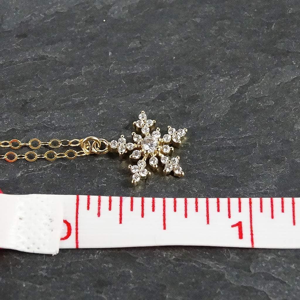 Designed By Stacey Handmade Gold Filled Necklace, Sparkly Cubic Zirconia Snowflake Jewelry, Gifts for Women, Birthday, Anniversary, Wedding, Prom, Homecoming, Holiday, 16 to 18" Adjustable Chain