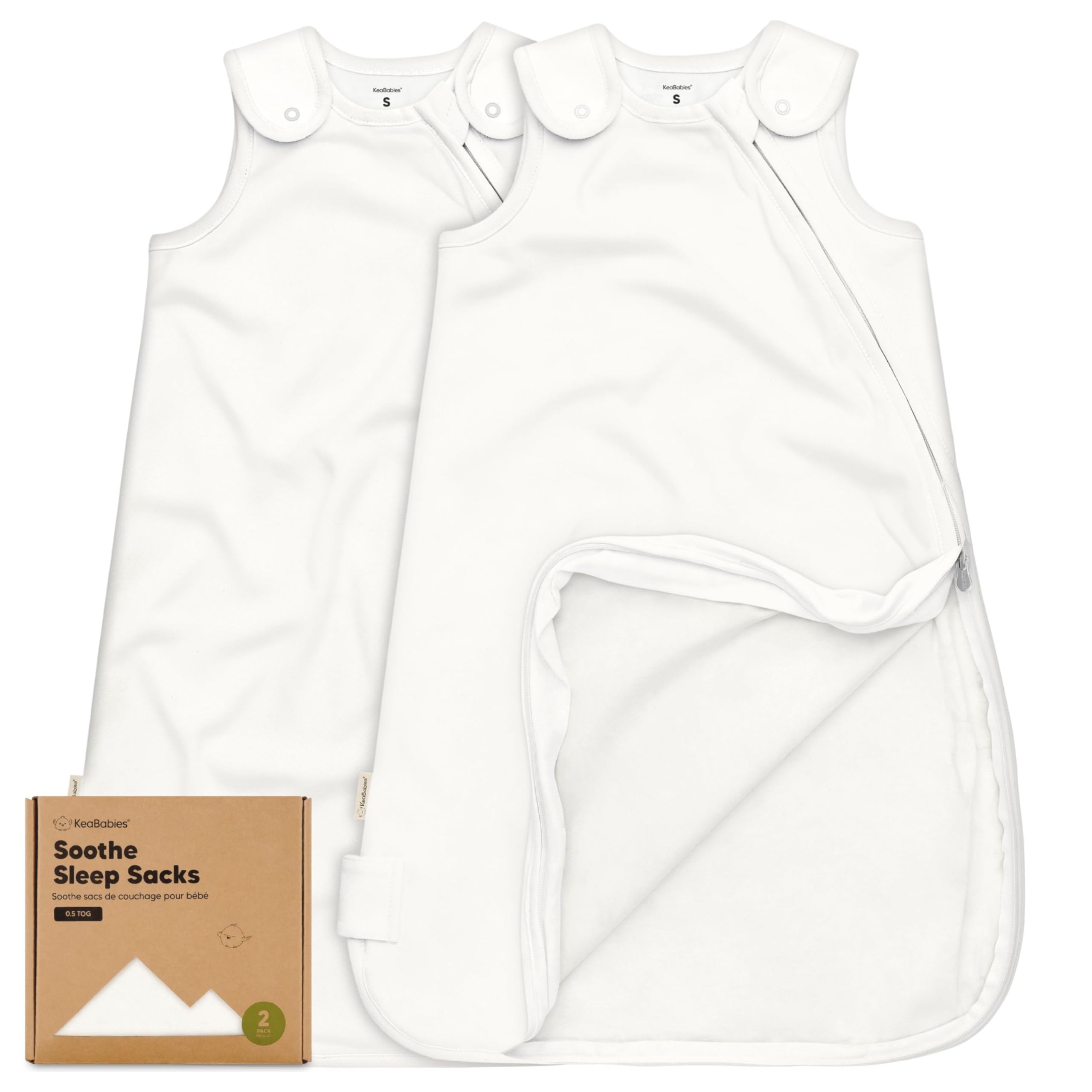 Photo 1 of 2-Pack Organic Baby Sleep Sacks, 100% Cotton - Soft & Breathable 0.5TOG Baby Wearable Blanket,Toddler Sleeping Sack 0-6 months, Easy to Wear Transitional Swaddles for Newborns, Infants (Soft White, S)