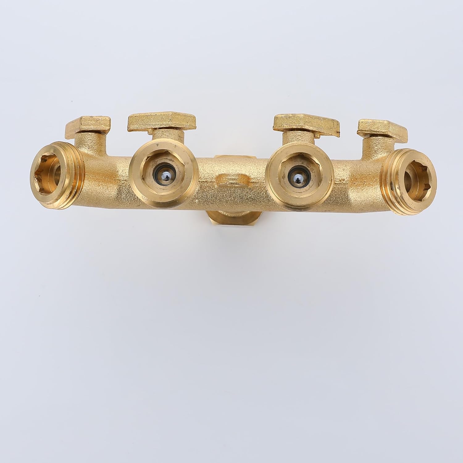 Bropury 4 Way Hose Splitter with Thickened and Optimized, Solid Brass Hose Connector NPT3/4", Hose Spigot Adapter 4 Valves with 5 Extra Rubber Washers and on/off Wrench (4 way)