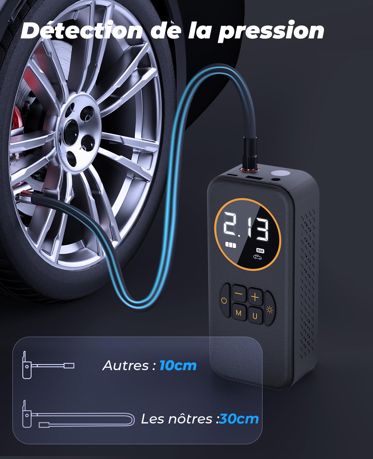 Gonfleur Pneus Voiture Sans Fil, 8000mAh Mini Compresseur à Air Portatif 150 PSI (10,3 Bar), Pompe Pneu Inflation Rapide pour Véhicule, Vélo, Ballon