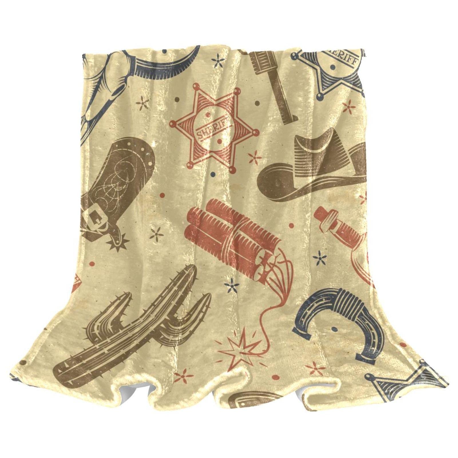 Couverture polaire légère cactus cowboy plaid en peluche doux pour canapé salon