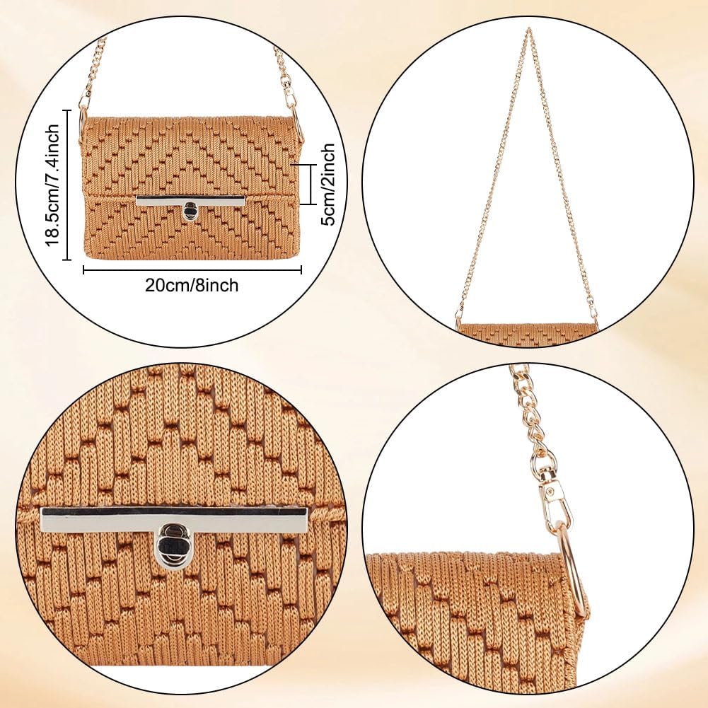 ORIGACH DIY Plastic Canvas Mesh Bag Kit, Woven Lattice Stitch Crochet Handbag Making Supplies with Blank Mesh Sheets, Metal Chain, Video Tutorials, Embroidery Needlepoint Craft Accessories, Khaki