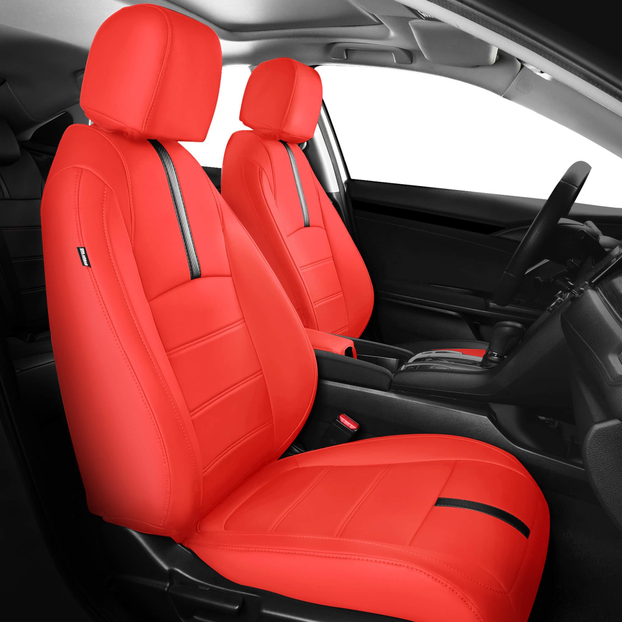 Leather Seat Covers for Honda Civic Sedan LX 2016 2017 2018 2019 2020 2021, Car Seats Cover Full Set Waterproof, Red (Solid Rear Seatback - No Rear Armrest)
